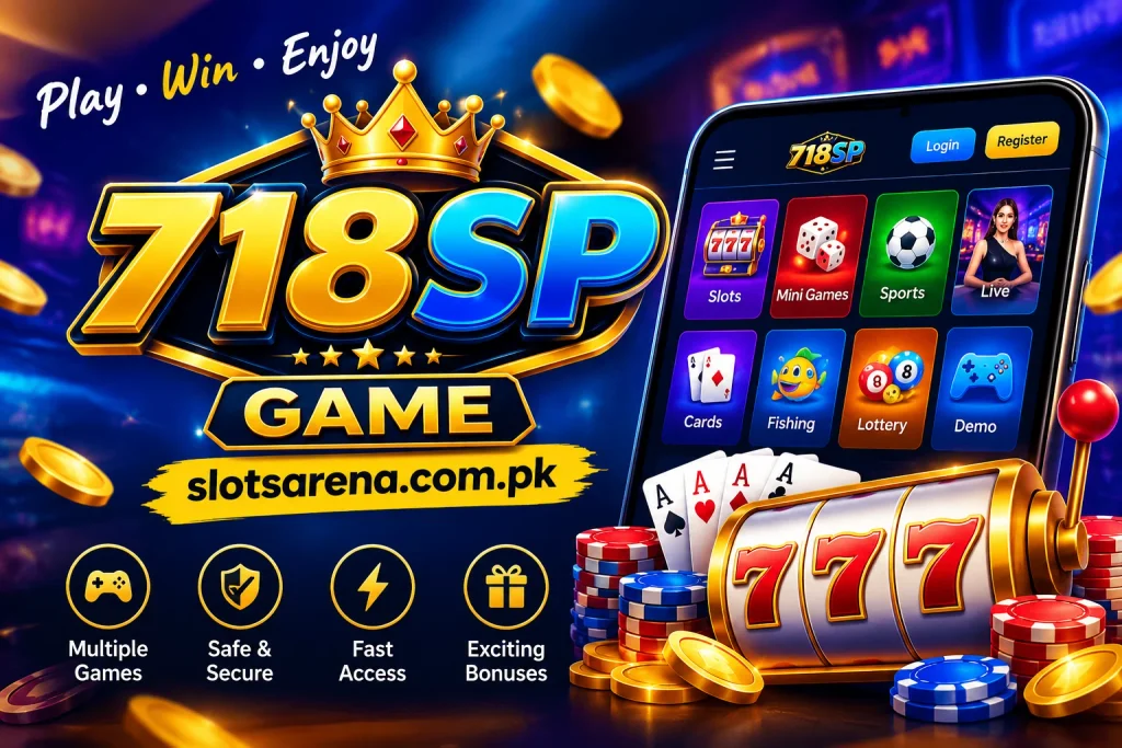 718SP Game feature image with gaming categories and slotsarena.com.pk