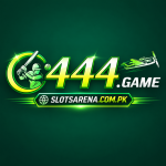 C444 Game logo with cricket player, airplane and SlotsArena.com.pk branding