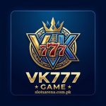 VK777 Game logo icon featuring a golden crown, 777 emblem, and slotsarena.com.pk URL text below.