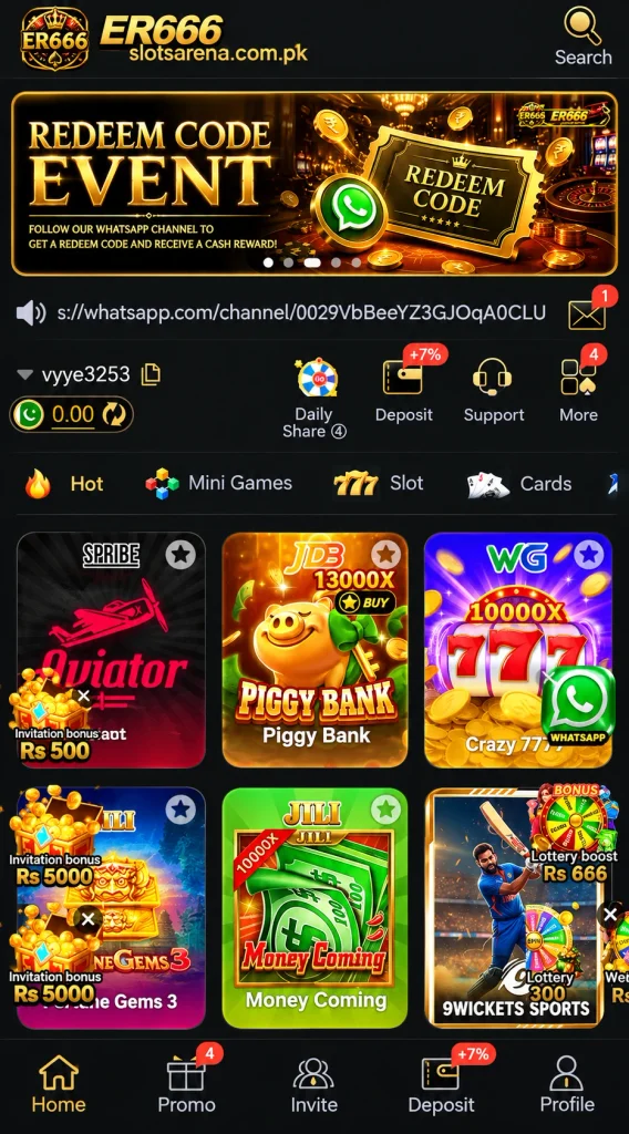 ER666 Game homepage with slotsarena.com.pk